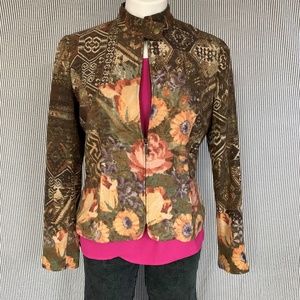 Coldwater Creek Tab Collar, Zip Floral Jacket, 6